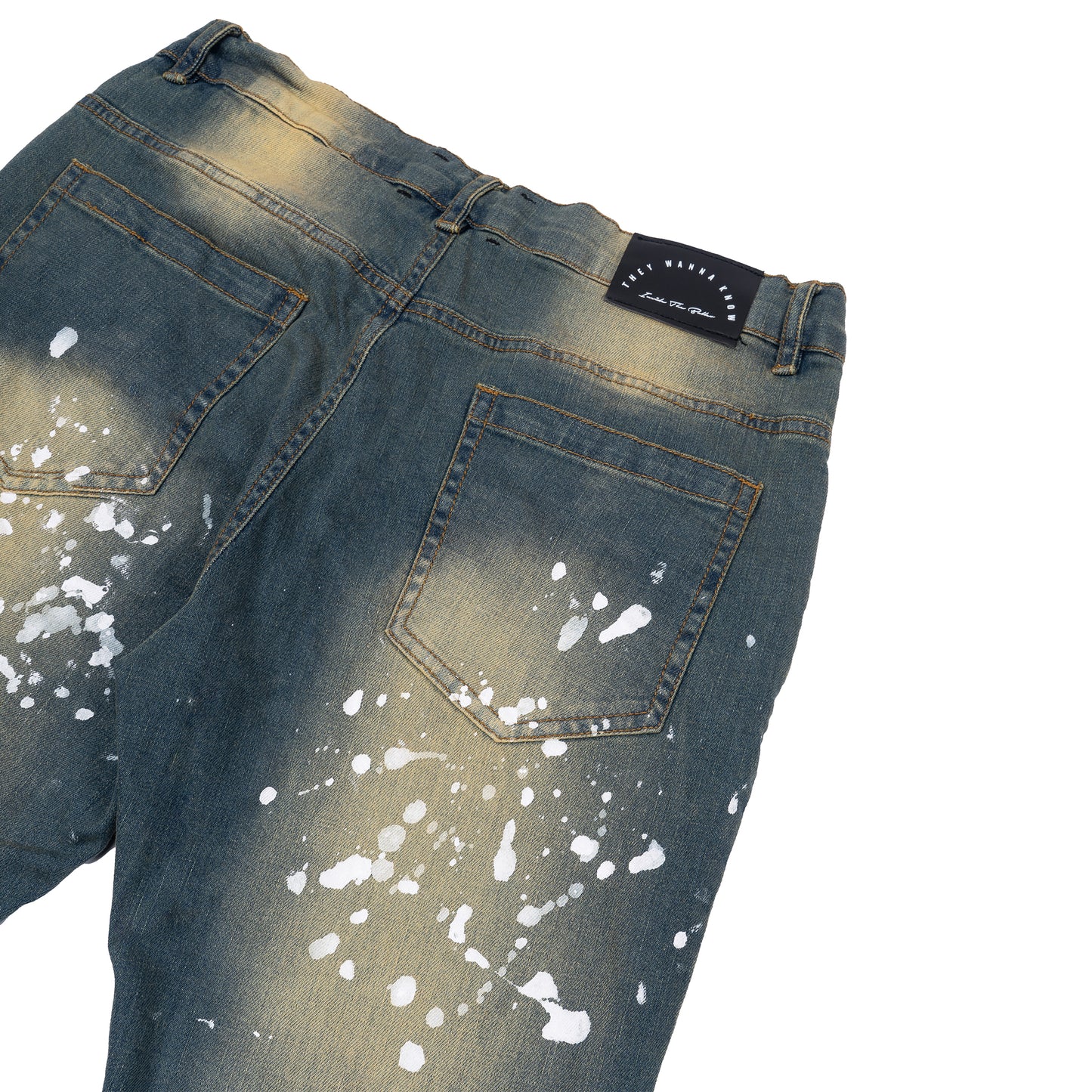 Baller Blue Distressed Paint Splash Jeans
