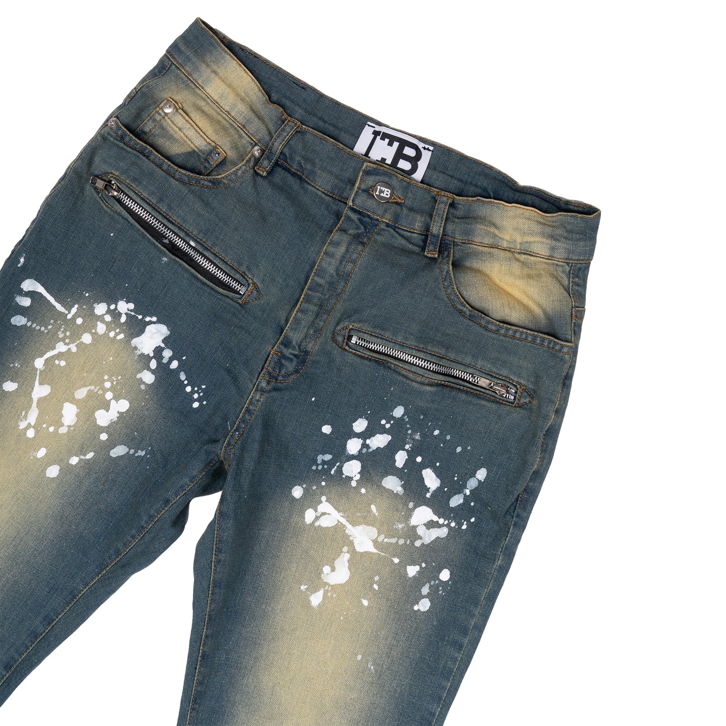 Baller Blue Distressed Paint Splash Jeans
