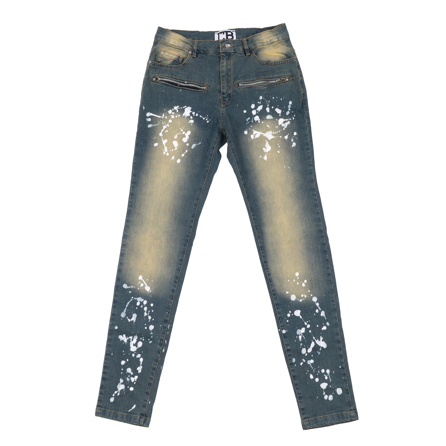 Baller Blue Distressed Paint Splash Jeans