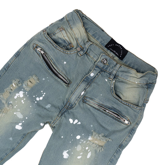 Ripped Baller Blue Distressed Paint Splash Jeans