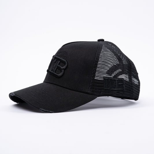 ITB Repeat Icon Distressed Mesh Trucker Cap Black