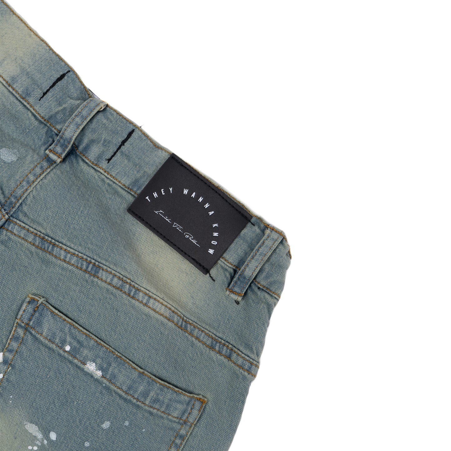 Ripped Baller Blue Distressed Paint Splash Jeans