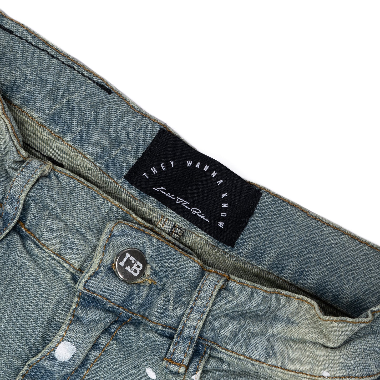 Ripped Baller Blue Distressed Paint Splash Jeans