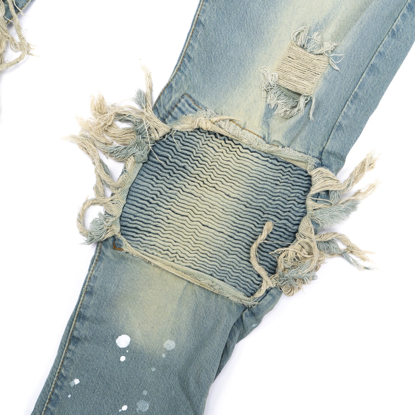 Ripped Baller Blue Distressed Paint Splash Jeans