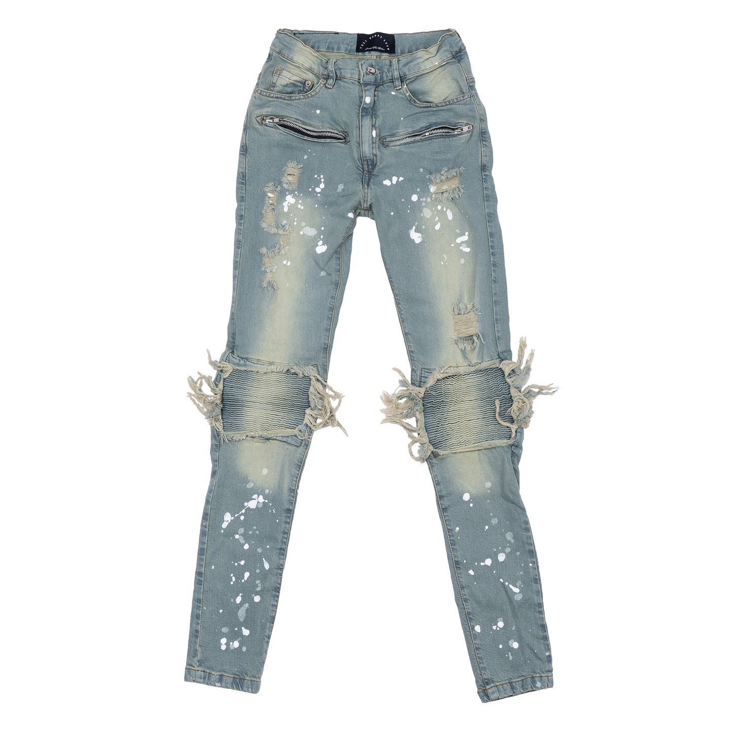 Ripped Baller Blue Distressed Paint Splash Jeans