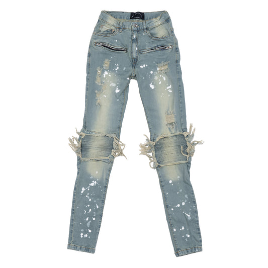 Ripped Baller Blue Distressed Paint Splash Jeans