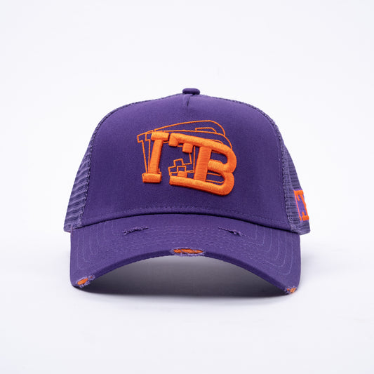 ITB Repeat Icon Distressed Mesh Trucker Cap Purple & Orange
