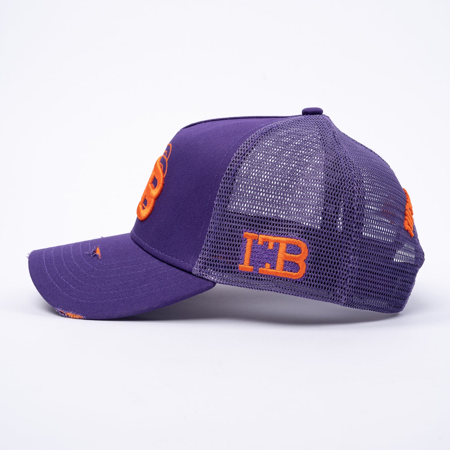 ITB Repeat Icon Distressed Mesh Trucker Cap Purple & Orange